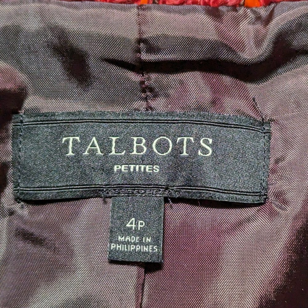 Talbots Tweed Double-Breasted Wool Blend Women's Coat Size 4P Color Red Black - Picture 7 of 8
